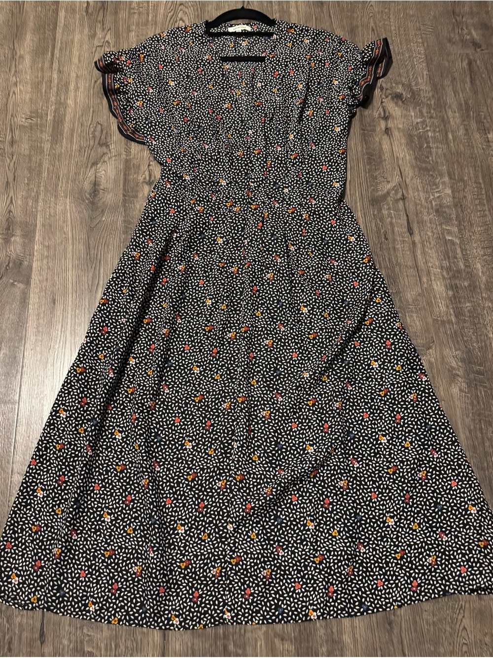 Max Studio Black Maxi Dress with Red and Yellow Floral Dots